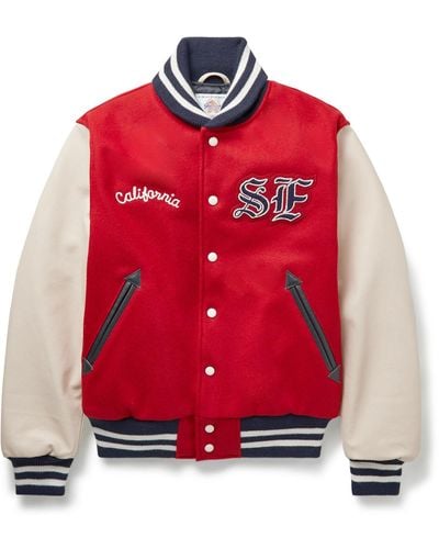 Golden Bear San Francisco Appliquéd Wool-blend And Leather Varsity Jacket - Red