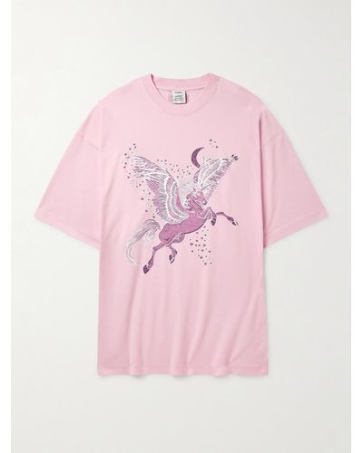 Vetements T-shirt oversize in jersey di cotone con stampa Flying Unicorn - Rosa