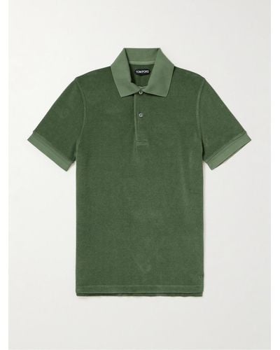 Tom Ford Polohemd aus Frottee aus einer Baumwollmischung mit Logostickerei - Grün