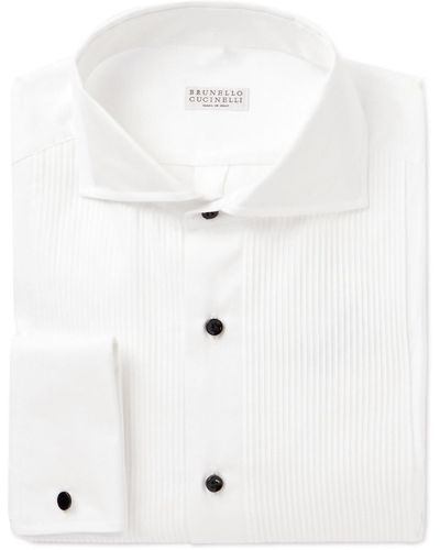 Brunello Cucinelli Cutaway-collar Bib-front Cotton-poplin Tuxedo Shirt - White