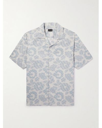 Club Monaco Convertible-collar Floral-print Cotton And Lyocell-blend Shirt - Grey
