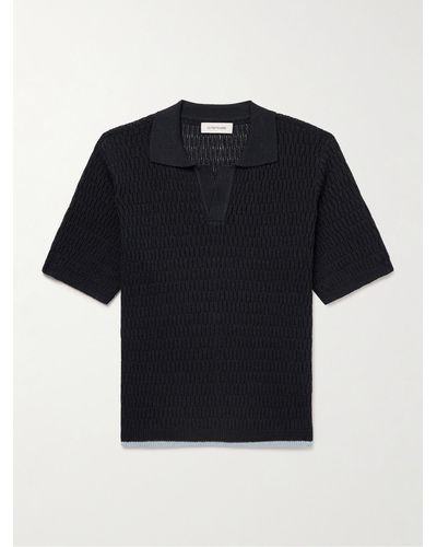 LE17SEPTEMBRE Open-knit Ribbed Linen-blend Polo Shirt - Blue