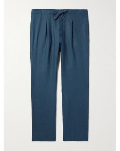 STÒFFA Straight-leg Linen-twill Drawstring Trousers - Blue