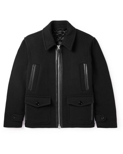 Tom Ford Leather-trimmed Padded Double-faced Wool-blend Jacket - Black