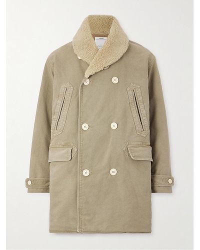 Visvim Double-breasted Shearling-lined Padded Cotton-canvas Peacoat - Natural