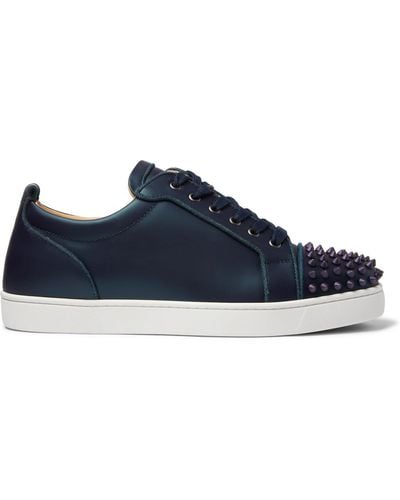 Christian Louboutin Louis Junior Spikes Cap-toe Iridescent Leather Sneakers - Blue