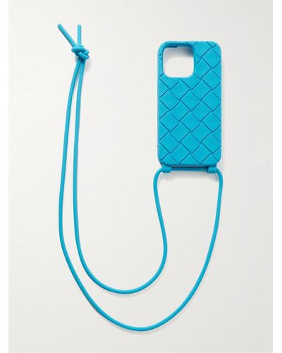 Bottega Veneta Custodia per iPhone 13 Pro in gomma motivo Intrecciato con cordino - Blu