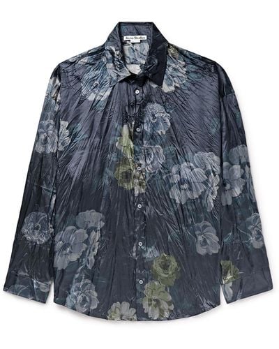 Acne Studios Setar Oversized Floral-print Crinkled-satin Shirt - Blue