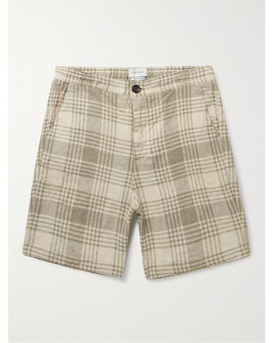 Oliver Spencer Osborne Straight-leg Checked Organic Linen Shorts - Natural