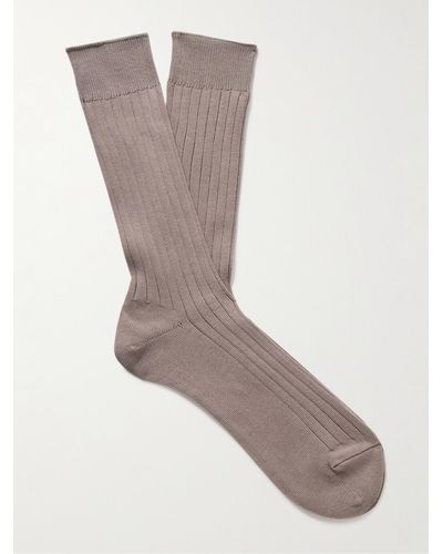 MR P. Ribbed Cotton-blend Socks - Grey