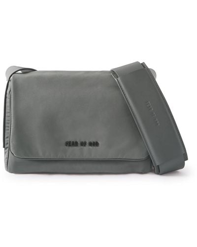 Fear Of God Logo-appliquéd Leather-trimmed Shell Messenger Bag - Gray