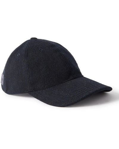 Loewe Logo-embroidered Leather-trimmed Brushed Wool Cap - Blue