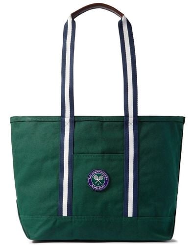 Polo Ralph Lauren Wimbledon Logo-embroidered Striped Canvas Tote Bag - Green