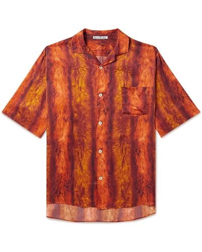 Acne Studios Camp Collar Printed Satin Shirt - Orange