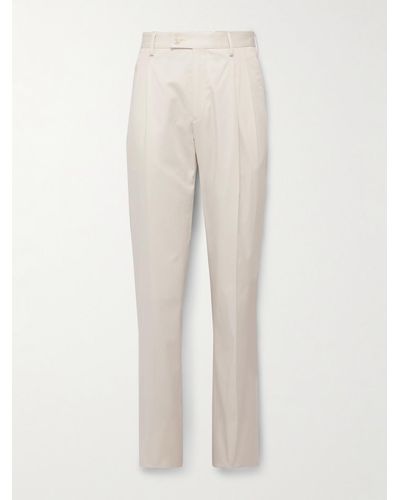 James Purdey & Sons Straight-leg Pleated Cotton-blend Twill Pants - Natural