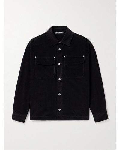 Palm Angels Hemdjacke aus Baumwollcord mit Logostickerei - Schwarz
