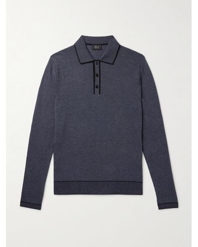 Brioni Honeycomb-knit Cotton Polo Shirt - Blue
