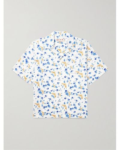 Marni Camicia in popeline di cotone stampato con colletto convertibile - Blu
