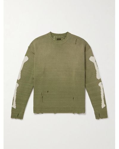 Kapital 5g Distressed Intarsia Cotton-blend Sweater - Green