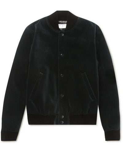 Saint Laurent Teddy Logo-embroidered Cotton-velvet Bomber Jacket - Black