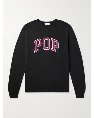 Pop Trading Co. Arch Logo-appliquéd Cotton Sweater - Black