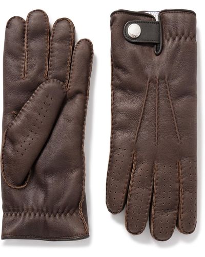 Brunello Cucinelli Fleece-lined Leather Gloves - Brown