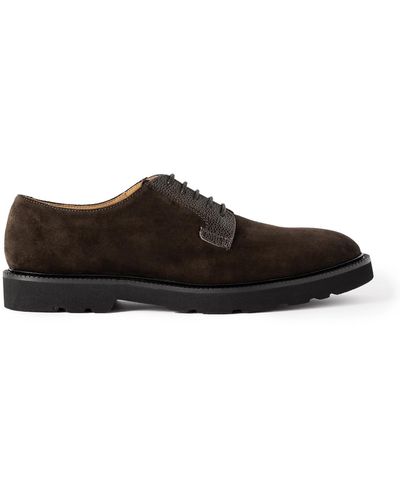 Paul Smith Pebbled Leather-trimmed Suede Derby Shoes - Black
