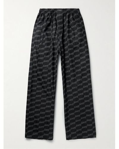 Balenciaga Wide-leg Logo-print Cotton-poplin Pyjama Trousers - Black