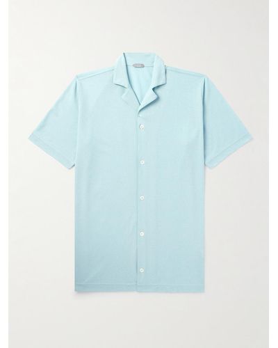 Incotex Zanone Camp-collar Cotton-crepe Shirt - Blue