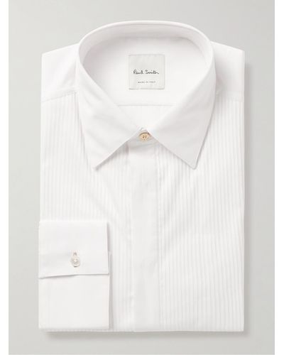 Paul Smith Pleated Bib-front Cotton-poplin Tuxedo Shirt - White