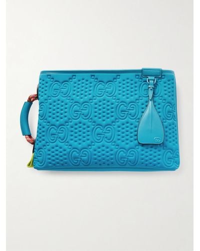 Gucci Diver Leather-trimmed Logo-embossed Shell Pouch - Blue