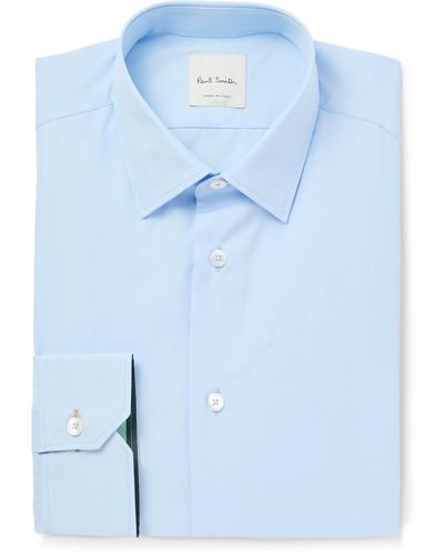 Paul Smith Slim-fit Cutaway-collar Cotton-poplin Shirt - Blue