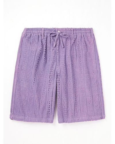 Kardo Straight-leg Crochet-knit Cotton Drawstring Shorts - Purple