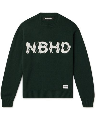 Neighborhood Logo-intarsia Wool Sweater - Green