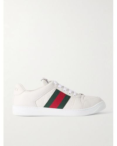 Gucci Screener Webbing-trimmed Logo-embossed Leather Trainers - White
