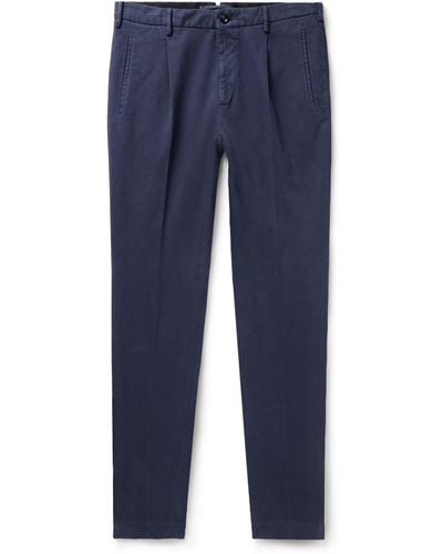 Incotex Tapered Pleated Cotton-blend Twill Pants - Blue