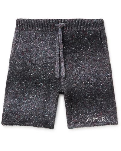 Amiri Wide-leg Embroidered Melangé Knitted Drawstring Shorts - Gray