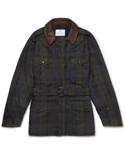 Kingsman + Mackintosh Merlin's Leather-trimmed Checked Waxed-cotton Field Jacket - Blue