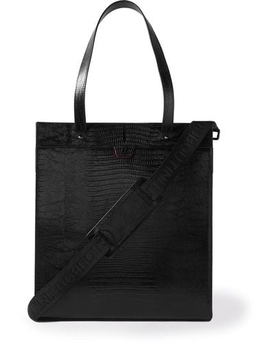 Christian Louboutin Studded Croc-effect Leather Tote Bag - Black