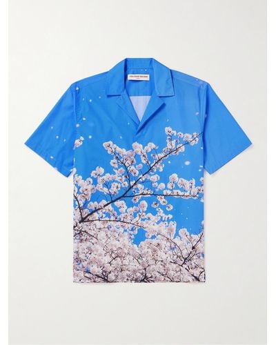 Orlebar Brown Maitan Hemd aus bedruckter Biobaumwollpopeline mit Reverskragen - Blau