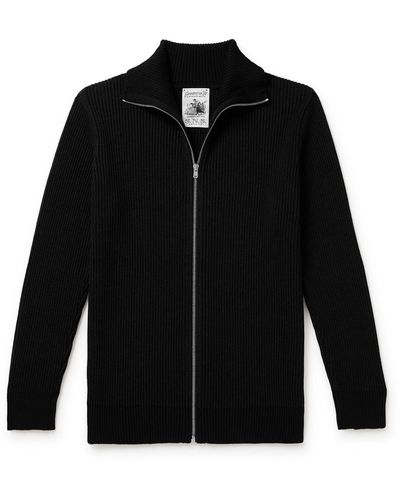 S.N.S. Herning Ribbed Wool Zip-up Sweater - Black