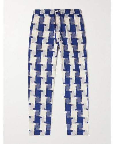 SMR Days Malibu Straight-leg Organic Cotton-jacquard Drawstring Trousers - Blue