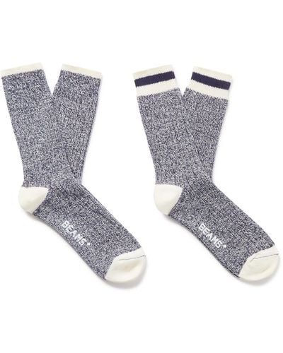 Beams Plus Rag Pack Of Two Striped Ribbed Cotton-blend Socks - Gray