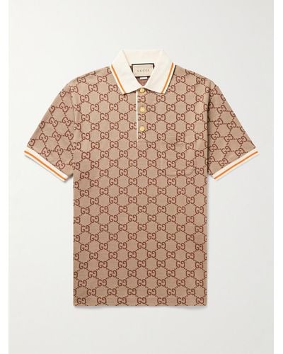 Gucci Poloshirt Aus Baumwolle Und Seide Mit GG - Braun