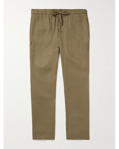Frescobol Carioca Oscar Straight-leg Linen And Cotton-blend Drawstring Trousers - Green