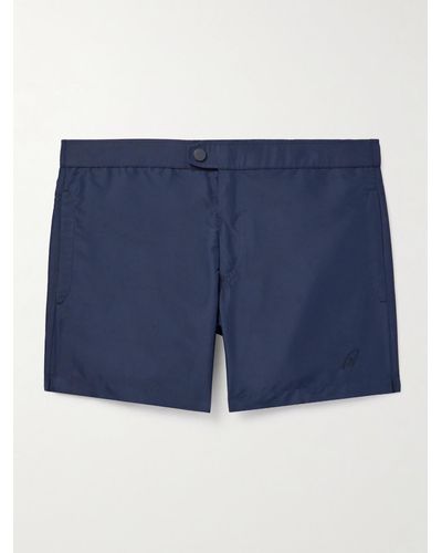 Brioni Slim-fit Mid-length Logo-embroidered Swim Shorts - Blue