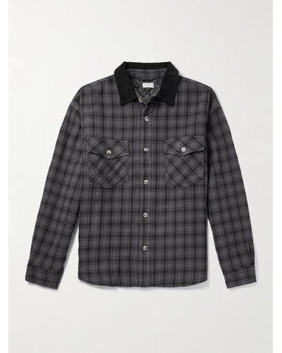Guess USA Corduroy-trimmed Checked Cotton-flannel Shirt - Grey