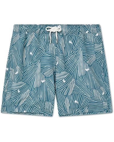 MR P. Straight-leg Mid-length Printed Recycled Swim Shorts - Blue