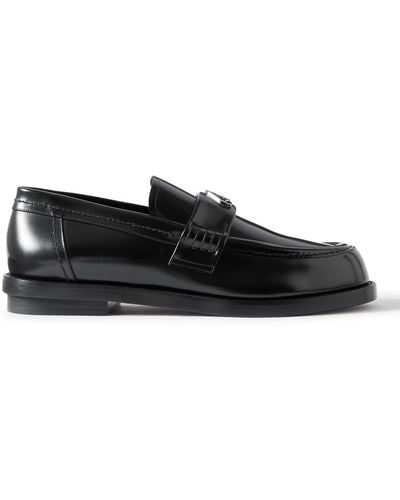 Alexander McQueen Seal Embellished Leather Penny Loafers - Black