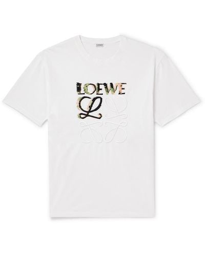 Loewe Logo-embroidered Cotton-jersey T-shirt - White